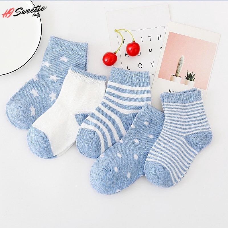 5Pairs Baby Socks Newborn Baby Boy Socks 0-1-3-7 Years Kids Pure Cotton Animal Design Fadeless Soft Children Socks