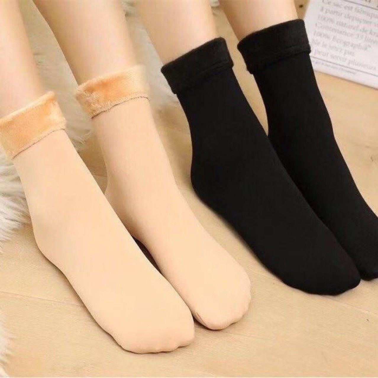 Samt Damen Winter warm verdicken Thermosocken weich lässig einfarbige Socke Wolle Kaschmir Haus Schneestiefel Bodensocke