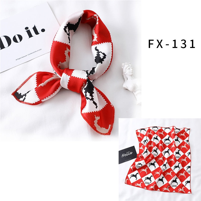 Square Silk Scarf Women Fashion Print Small Neck Scarfs Office Lady Hair Band Foulard Hand Kerchief Female Bandana Shawl