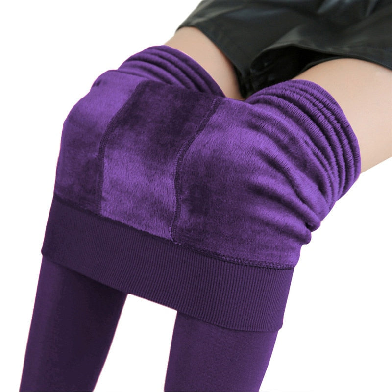 Winter-Leggings für Frauen, warme Leggins, einfarbige Samt-Leggins, hohe Taillen-Leggings, dehnbare Leggings