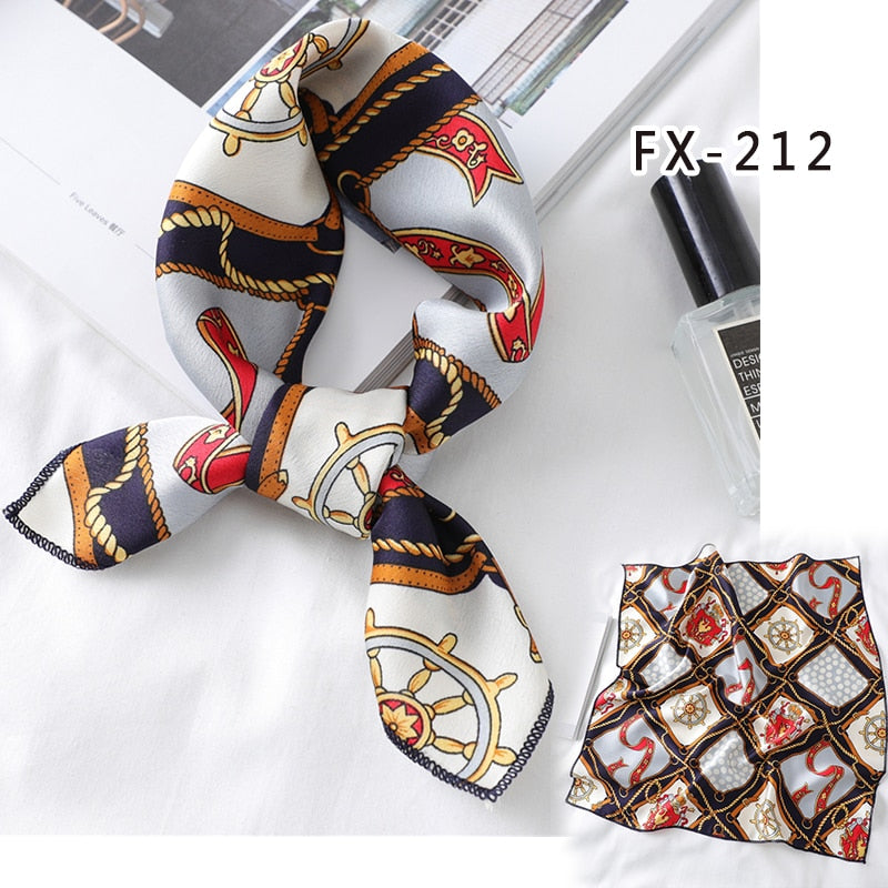 Square Silk Scarf Women Fashion Print Small Neck Scarfs Office Lady Hair Band Foulard Hand Kerchief Female Bandana Shawl