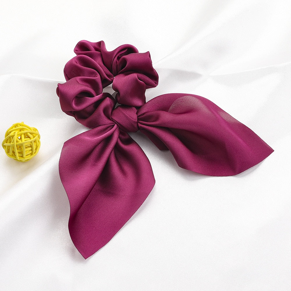 Chiffon Bowknot Elastische Haarbänder für Frauen Mädchen einfarbig Scrunchies Stirnband Haargummis Pferdeschwanzhalter Haarschmuck