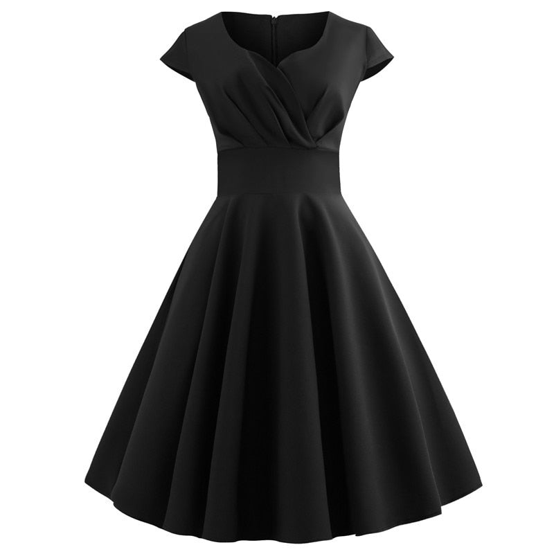 Rosa Sommerkleid Damen V-Ausschnitt Big Swing Vintage Kleid Robe Femme Elegant Retro Pin Up Party Büro Midi Kleider