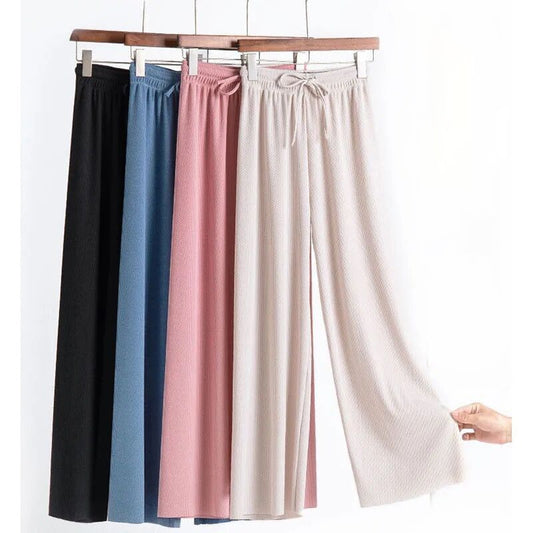 Damen-Hose aus Eisseide, leicht, weites Bein, einfarbig, hohe Taille, locker, wilde, gerade Freizeithose für Mädchen