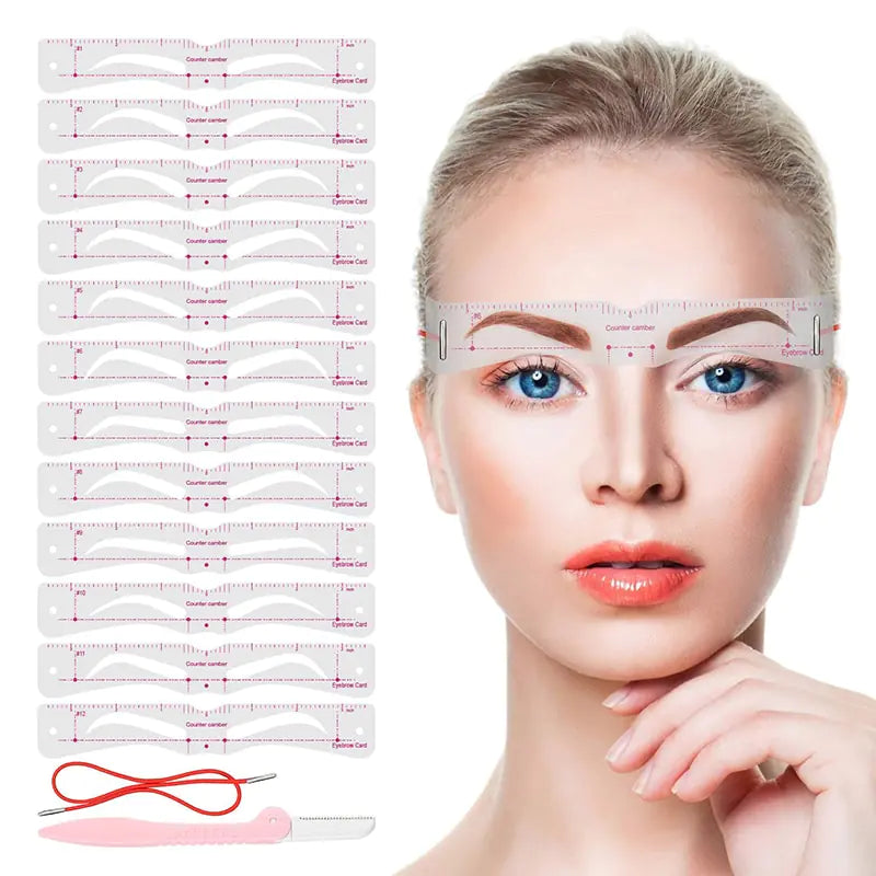 12 Styles Reusable DIY Eyebrow Stencil Set