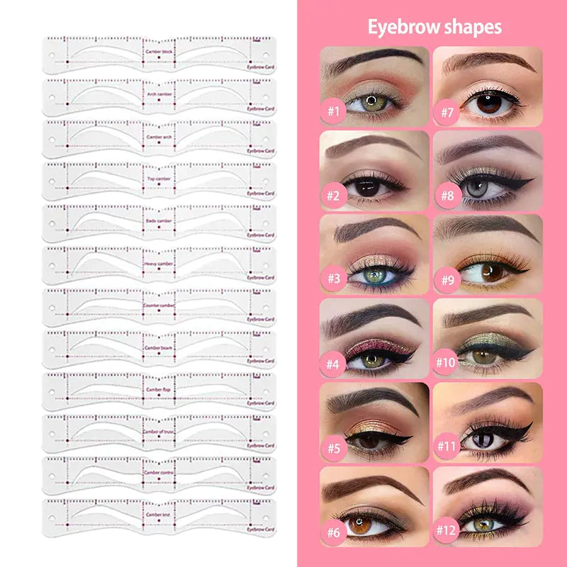 12 Styles Reusable DIY Eyebrow Stencil Set